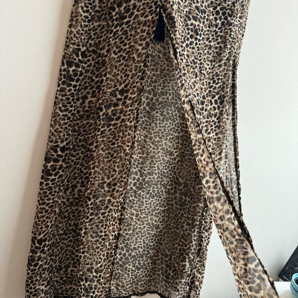 Missguided Leopard Midi Skirt Cover Up w/ Splits in Black - 6 - Picture 2 of 4